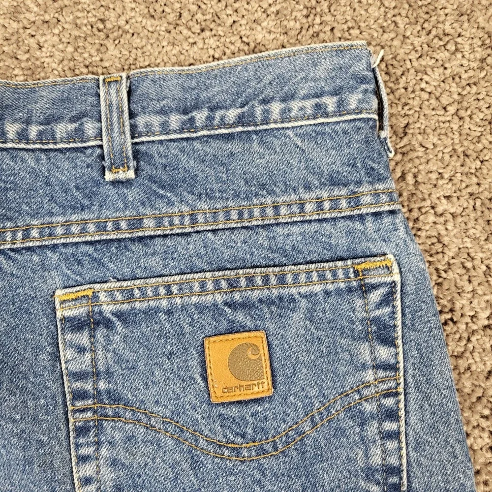 Carhartt B172 DST Flannel Lined Jeans Men 44x32 Blue Excellent Relaxed Fit Denim